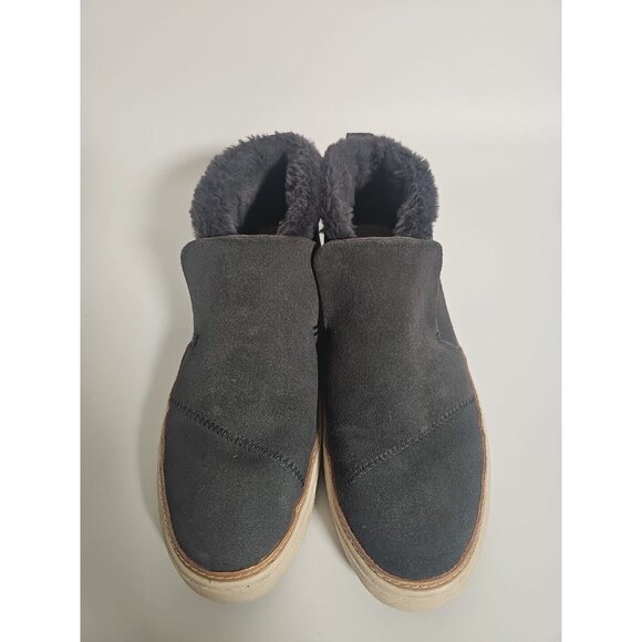 Toms Comfort Shoes Womens Size 6.5W Gray Paxton Suede Faux Fur Lined Slip On - Picture 6 of 12